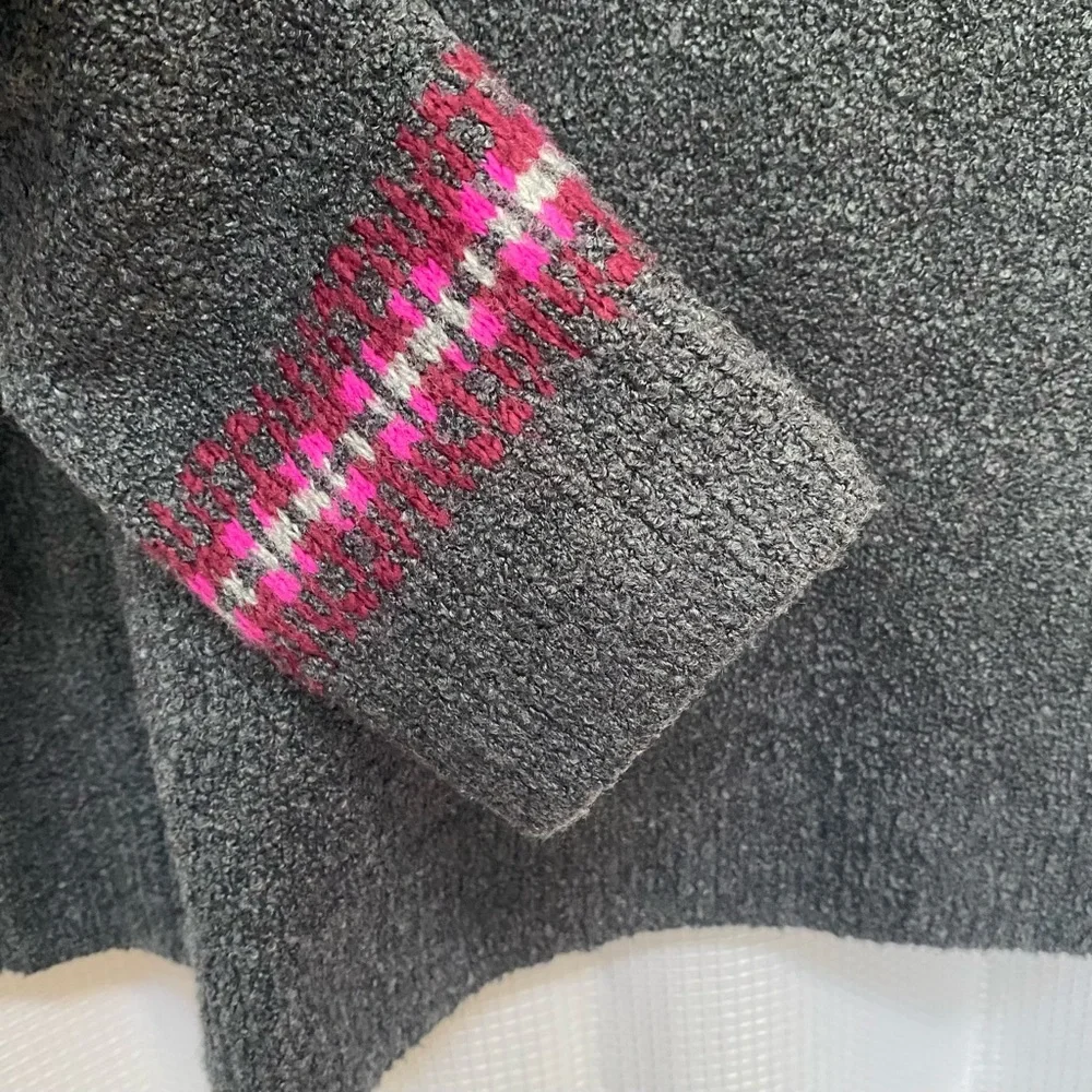 J. Jill Dark Gray Crewneck Sweater with Pink & Red Fair Isle Yoke
